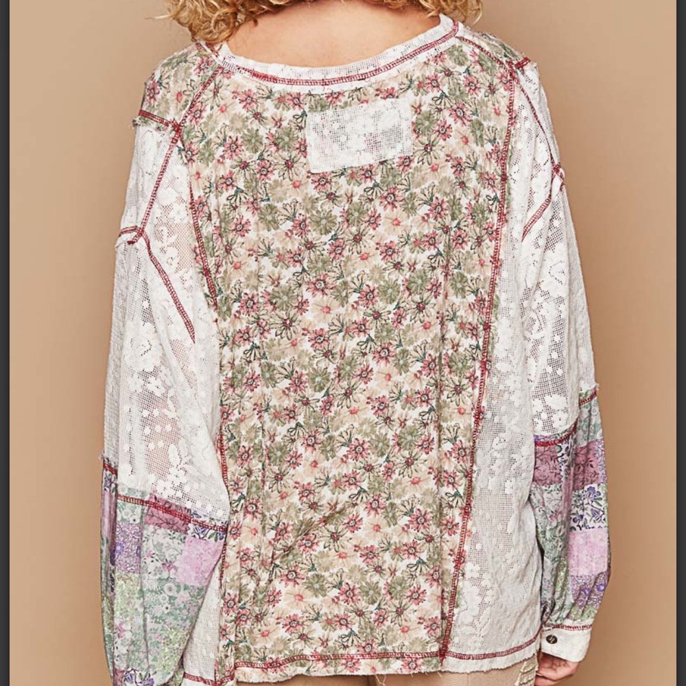 P545–POL Floral Lace Patchwork Top - Picture 5 of 5